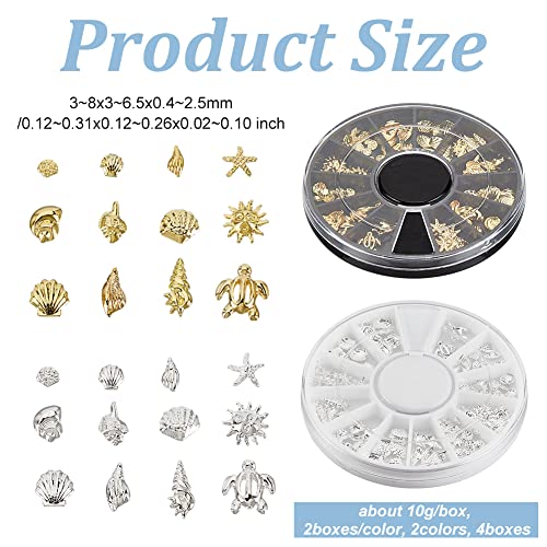OLYCRAFT 4 Boxes Marine Animal Resin Fillers Gold Sliver Alloy Cabochons Ocean Theme Nail Art Decorations Summer Theme Resin Accessories Supplies for Jewelry Making Nail Art Decoration - Image 2