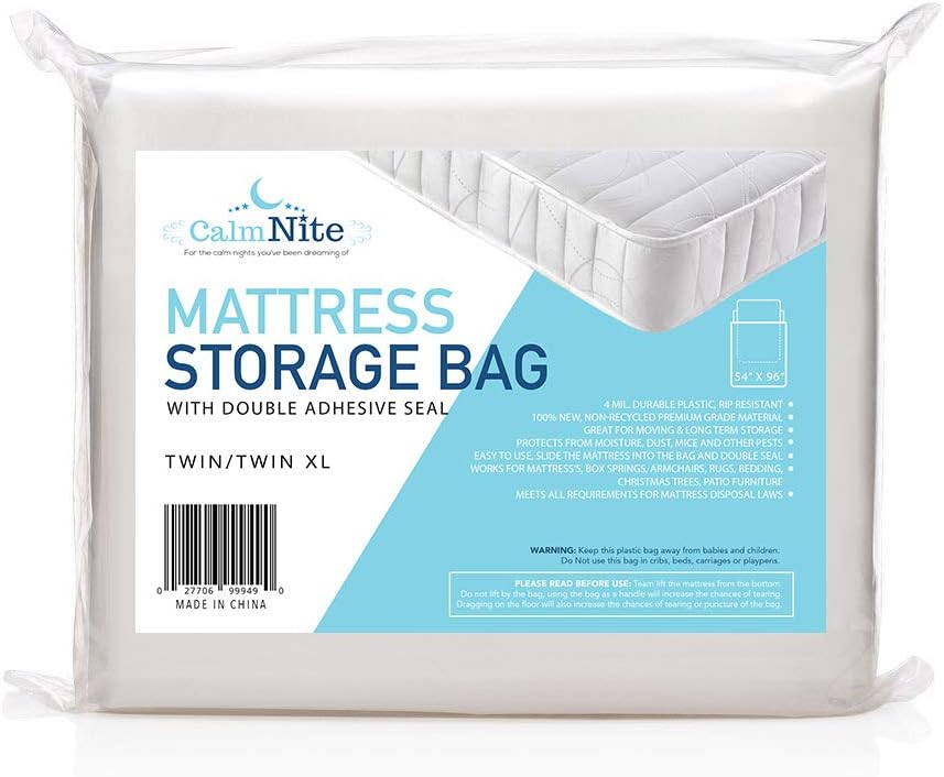 Extra Thick Mattress Storage Bag with Adhesive Seal for Moving and Storing – Clear 4 MIL Plastic - Protects Bedding and Furniture from Moisture, Dirt and Dust - 54 x 96 Twin & Twin XL