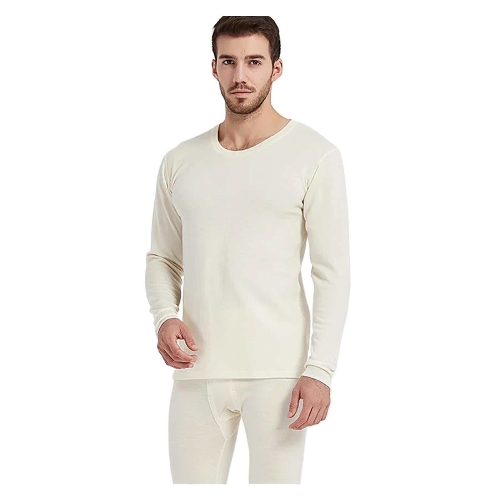 Set Termici da Uomo Set Termici da Uomo Set di Biancheria Intima Termica Termica Spessa Invernale da Uomo Set di Pantaloni Traspiranti per Sci，Corsa(Beige,L)