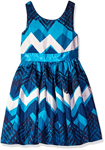 Bloome Girls' Big Blue Chevron Woven Special Occasion Dress