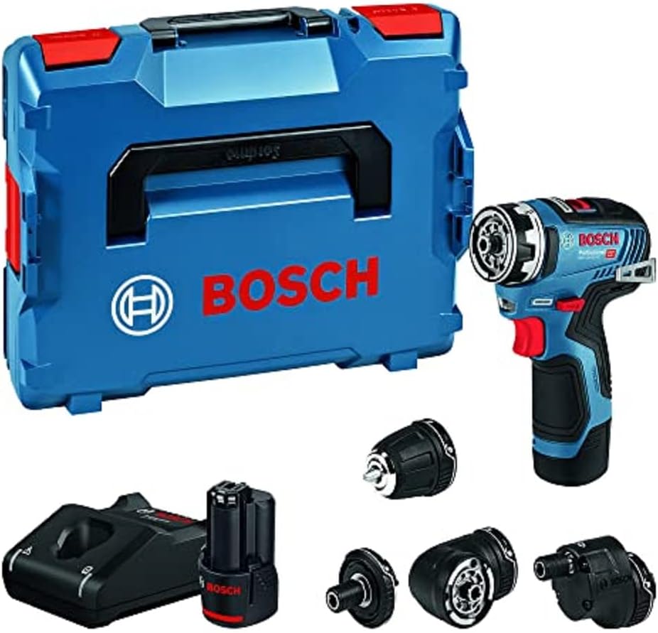 Bosch Professional FlexiClick System GSR 12V-35 FC Cordless Drill with 4 FlexiClick Attachments, 2 x 3.0 Ah Battery, Quick Charger GAL 12V-40, in L-BOXX 102)