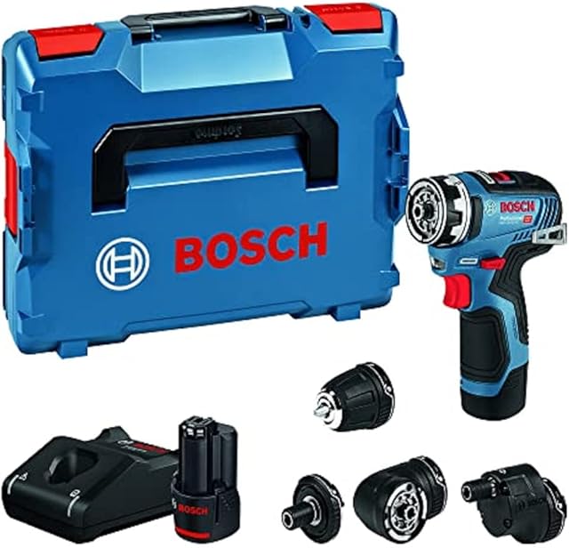 Bosch Professional system 12V: akumulatorowa wiertarko-wkrętarka GSR 12V-35 FC (wymienny uchwyt GFA 12-B, 2 akumulatory GBA 12V 3.0Ah, ładowarka GAL 12V-40, walizka L-BOXX)