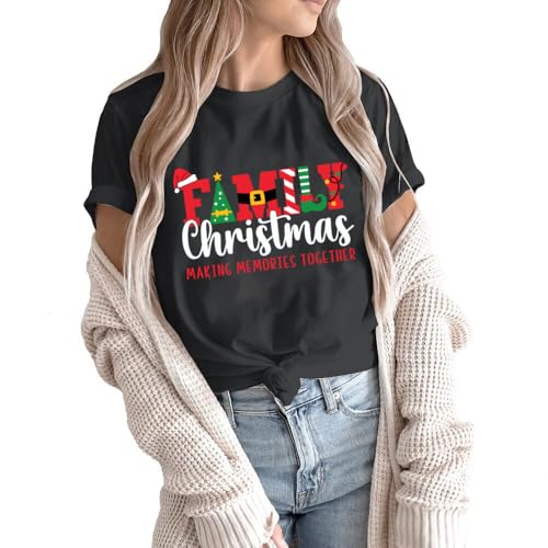 Image of Merry Christmas Family Shirts Plus Size Tops Couple Outfit Tee Parent-Child Short Sleeves Christmas Top