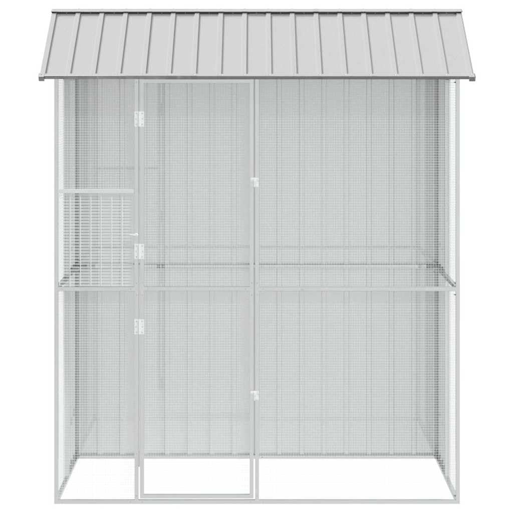 INLIFE Vogelkäfig Grau 215 x 110 x 247 cm Verzinkter Stahl,Tier- & Haustierbedarf,Haustierbedarf,Vogelbedarf,Vogelkäfige & -ständer,Grau,53.7 KG,3325173