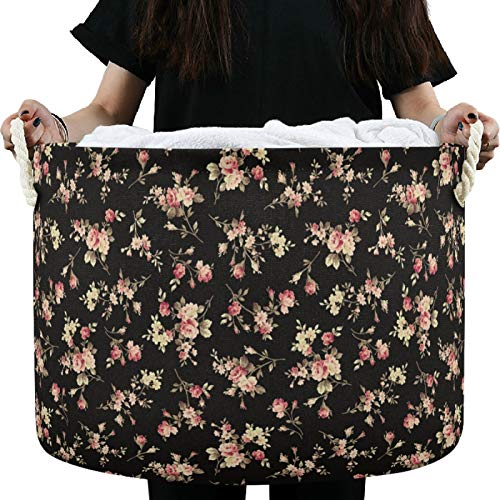 Visesunny Storage Basket Vintage Rose Floral Nursery Hamper Canvas Fabric Toy Storage Organizer Bin Storage Box Laundry Basket For Kid Rooms,Playroom,Shelves,Toy Basket #TOP1