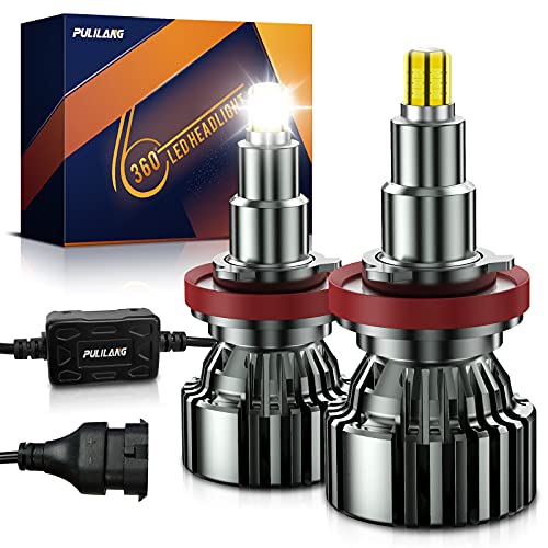 Pulilang Bombilla LED Para Coche Faros Delanteros H11 360 ° LED Faros Delanteros Faros Antiniebla de Haz Bajo Faros Antiniebla Más Nuevos 6 Lados 18 Piezas CSP Chip 60W Lámpara LED Coche 6000K 16000LM Cover
