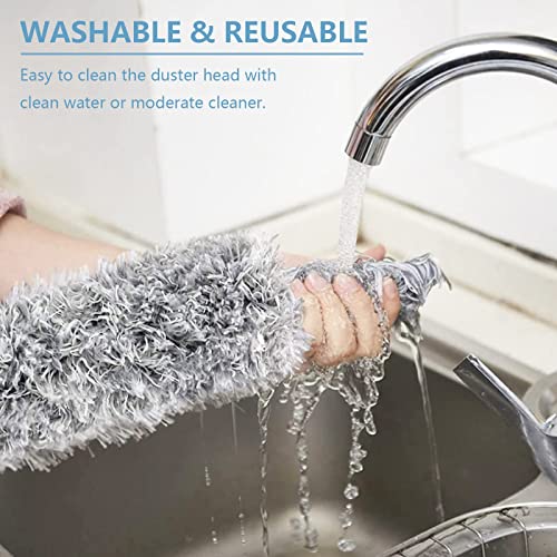 Image of Microfiber Duster with Extension Pole(Stainless Steel) 30 to 100'', with Bendable Head, Extendable Long Duster for Cleaning Ceiling Fan, High Ceiling, Keyboard, Furniture Cars Gray