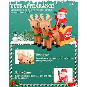 7FT Christmas Inflatables Outdoor Decorations,Santa on Sleigh with Reindeers, with LED Lights for Holiday Decorations Indoor Outdoor Christmas Decorations Yard Garden Decor 7FT Christmas Inflatables Outdoor DecorationsSanta on Sleigh with Reindeers with LED Lights for Holiday Decorations Indoor Outdoor Christmas Decorations Yard Garden Decor