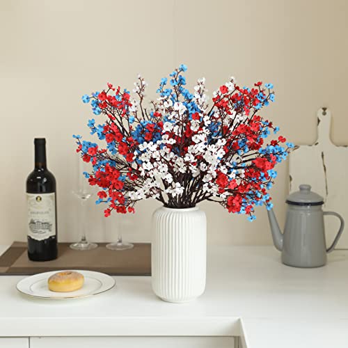 Hananona 10 Pcs 4Th Of July Flowers Artificial Babys Breath Fake Silk Patriotic Flowers For Independence Day Home Decor Floral Arrangement Table Centerpieces (10, Mix) #TOP2