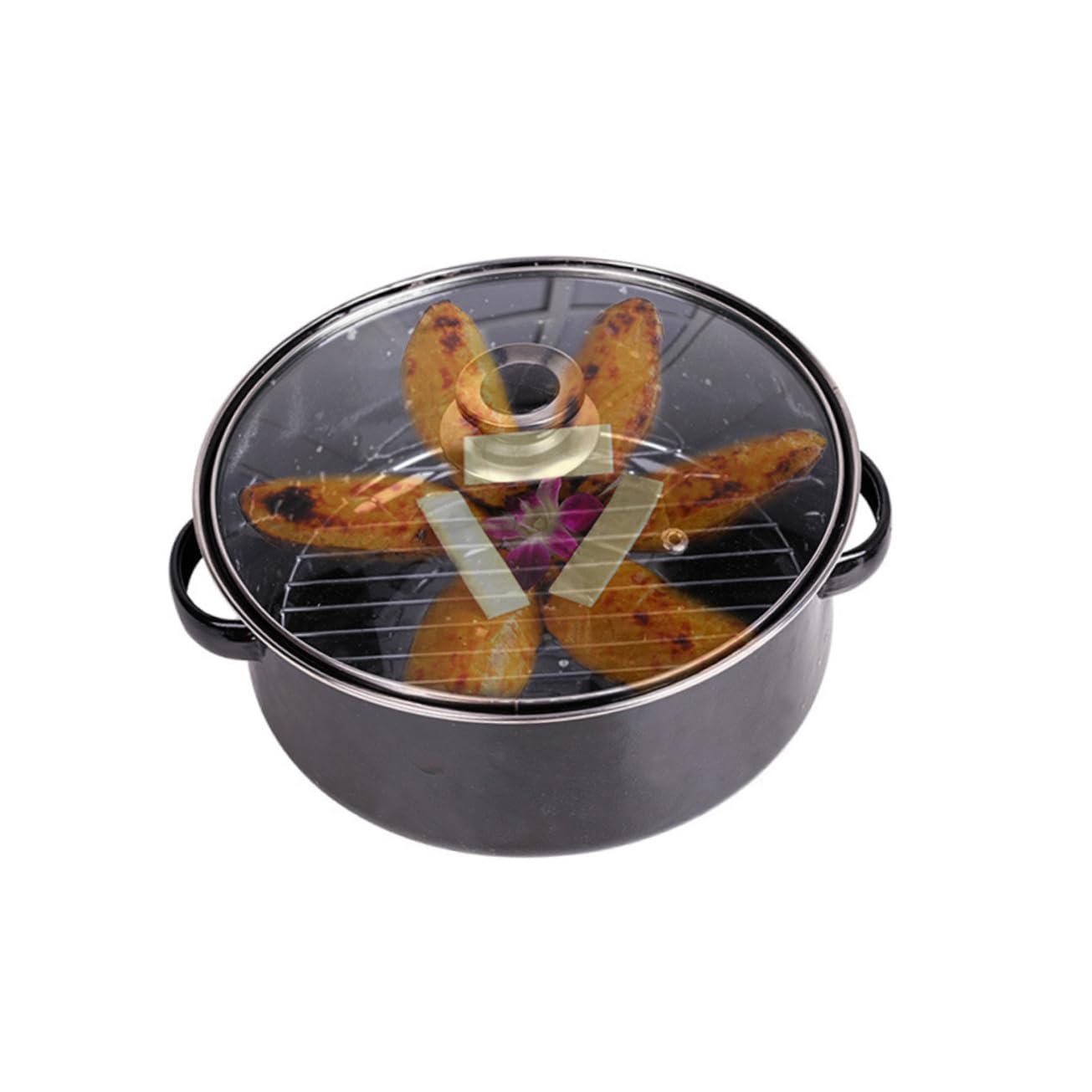 Pot Rôti en Fonte Noire pour Patates Douces Chauffage Uniforme et Facile avec Conduit de Fumée Châtaignes et Cuisson Polyvalente Four