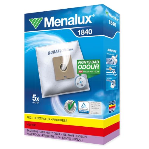 Menalux 1840 - Pack de 5 bolsas sintéticas y 1 filtro para aspiradoras Nilfisk Bravo, Coupe y One, Samsung, Solac Springtec y Taurus Polo 2000