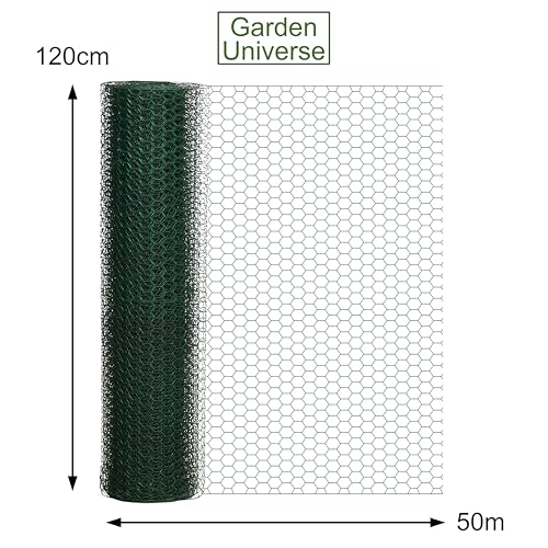 Chicken Wire Green Pvc Coated Steel Wire Mesh H 120Cm X L 50M Fencing Roll, Garden Universe Green Rust-Proof Fencing With 25Mm Hole Spacing (W04-15) - 2