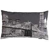 Swono City Throw Pillow Cover Black New York City Night Cotton Linen Decorative Rectangular Pillowcase for Sofa and Bed Couch 12'X20'