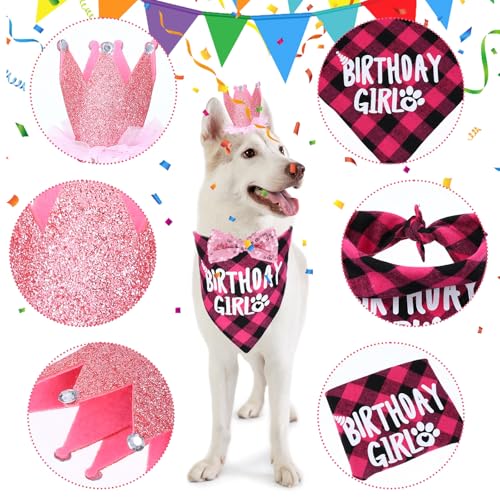 Wanmu Hunde Geburtstag Hut Bandana Set, Hund Geburtstag Hund Halstuch Hundegeburtstagskrawatte mit 9 Bling Nummern Hundegeburtstagsgeschenk für kleine mittlere große Hunde