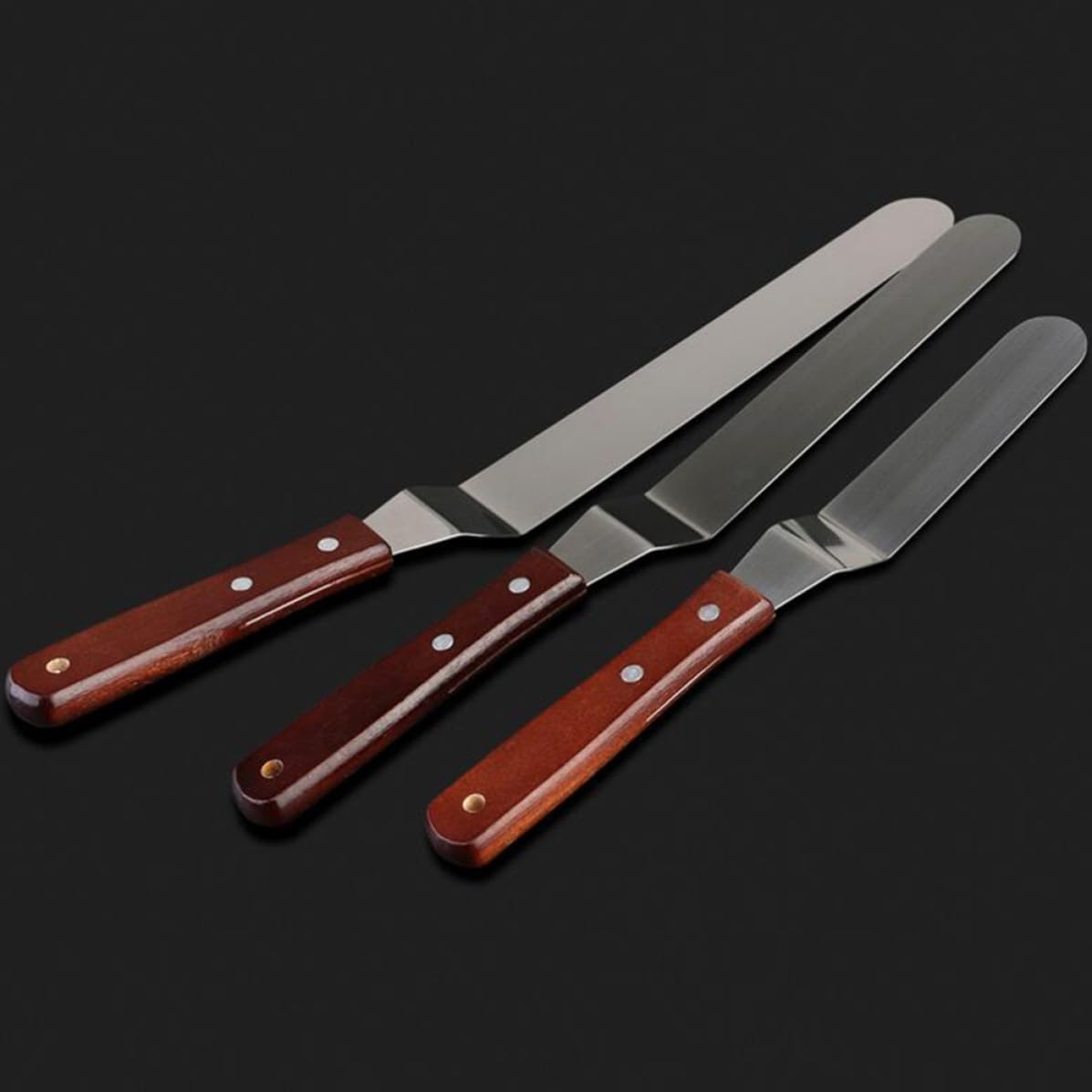 Cake Spatula for Decorating with Wooden Handle Stainless Steel 3pcs