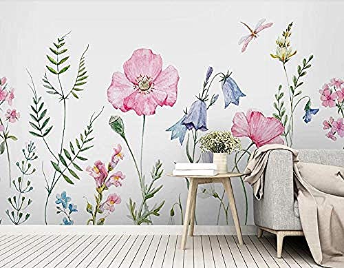 Moderne handgemalte Aquarell Blumenwiese Tapete für Schlafzimmer...