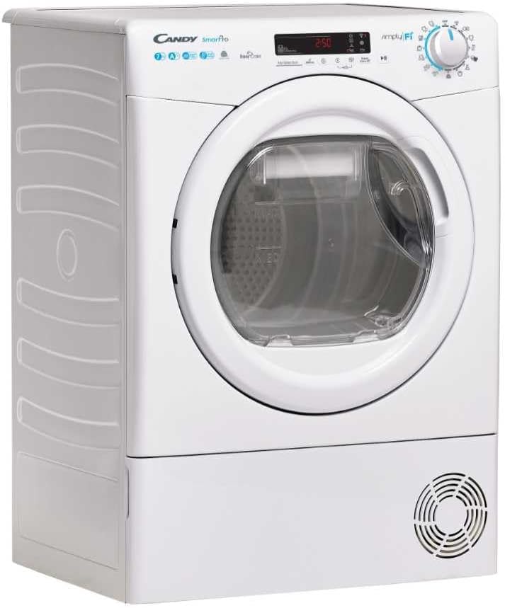 Angled view of the Candy CSO4 H7A2DE-S Tumble Dryer showing the control panel