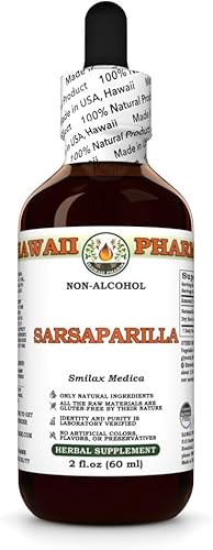 Hawaii Pharm Extracto sin alcohol de sarzaparilla, glicerita para comodidad de las articulaciones, aumenta los niveles de hierro, mejora la función
