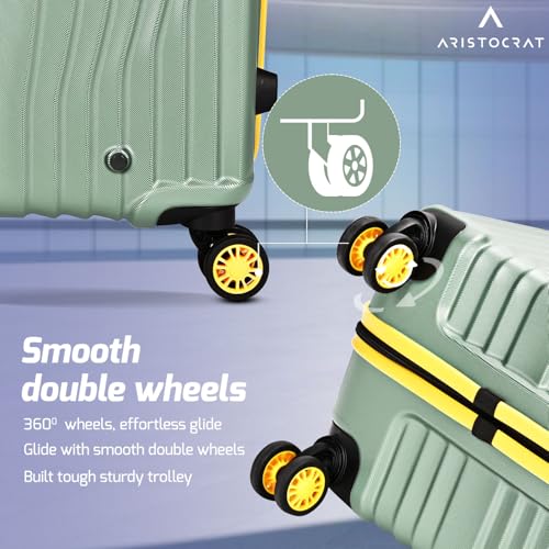 Image of Aristocrat Vortex Plus | Set of 2 Trolley Bag, 55+65 Cm, Small+Medium Hardside Luggage | 8 Wheels, Combination Lock | Polycarbonate | 3 Year International Warranty | Thyme Green