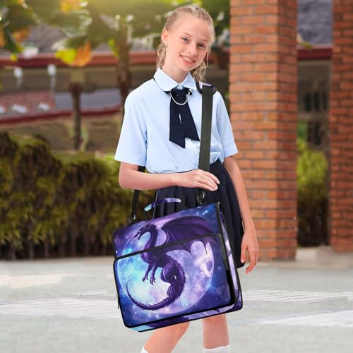 Image of 3 Ring Zipper Binder with Shoulder Strap Dragon Moon 1.5 inch Binders Keeper Large Capacity Multi Pockets for School Office Supplies