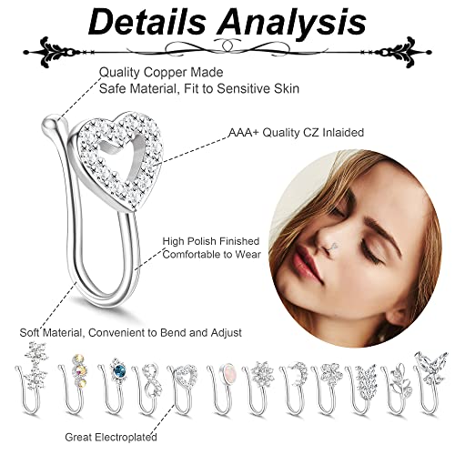 Ubgicig 12Pcs Fake Nose Rings Hoop Clip On Nose Ring Faux Septum Cartilage Tragus Ring Non Piercing Jewelry For Nose Ear African Nose Cuff For Women Men #TOP2