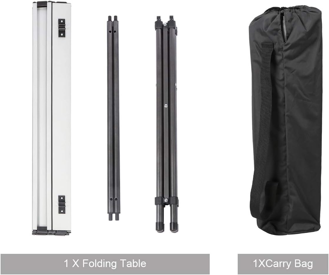 PORTAL Lightweight Aluminum Folding Square Table Roll Up Top 4 People Compact Table with Carry Bag For Camping, Picnic, Backyards, BBQ (White) : Sports & Outdoors