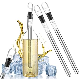 2PCS Wine Cooler Stick Set, 3 in 1 Champagne Chiller Sticks, Including Stainless Steel Bottle Chiller Rod and Drip Free Quick Pourer, Aerating Pourer Spout, Portable Wine Accessories for Home, Bar