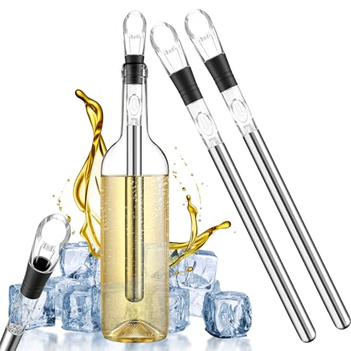 2PCS Wine Cooler Stick Set, 3 in 1 Champagne Chiller Sticks, Including Stainless Steel Bottle Chiller Rod and Drip Free Quick Pourer, Aerating Pourer Spout, Portable Wine Accessories for Home, Bar