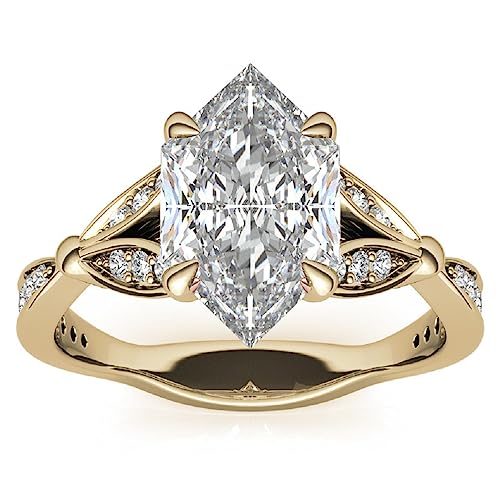 Generic 10K Yellow Gold Handmade Engagement Ring, 2.50 CT Duchess Marquise Cut Moissanite Solitaire Ring, VVS1 Colorless3