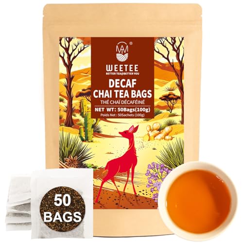 WT WEETEE Decaf Chai Tea Bags 50 Count, CO2 Decaffeinated &amp; Flavoring Free