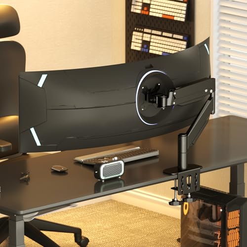 Image of Suptek Single Monitor Arm for 27-57 Inch Ultrawide Large Screen Monitors, Heavy Duty Gas Spring Desk Mount with Tilt Swivel, VESA 75 /100, Supports 59.4 lbs, Clamp & Grommet, MD71MAX