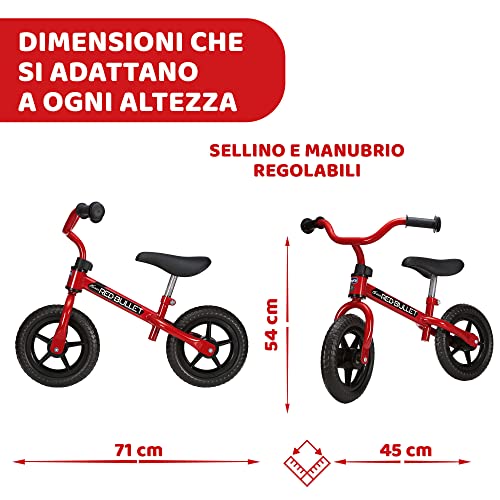 Chicco Red Bullet Bicicletta Bambini Senza Pedali 2-5 Anni, Bici Senza Pedali Balance Bike per l'Equilibrio, con Manubrio e Sellino Regolabili, Max 25 Kg, Rosso - Giochi Bambini 2-5 Anni