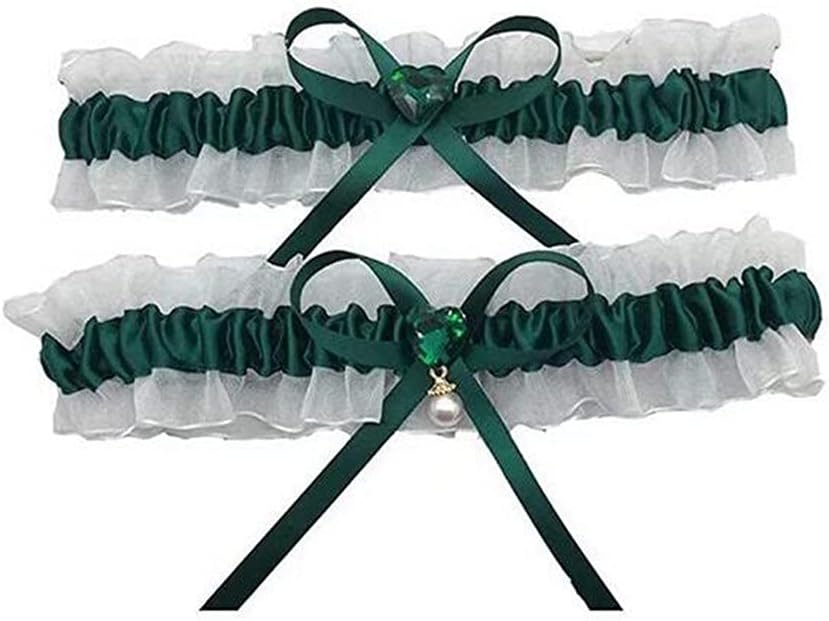 Wedding Bridal Garter for Bride Heart Rhinestones Satin Bow with Pearl Prom Garter Set (2 pieces)