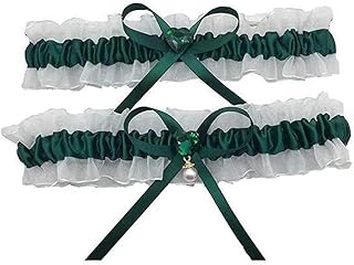 Wedding Bridal Garter for Bride Heart Rhinestones Satin Bow with Pearl Prom Garter Set (2 pieces)