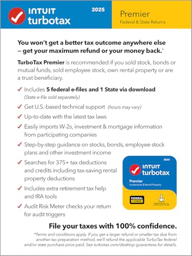 Image of TurboTax Premier Desktop Edition 2025, Federal & State Tax Return [Win11 /Mac14 Download]