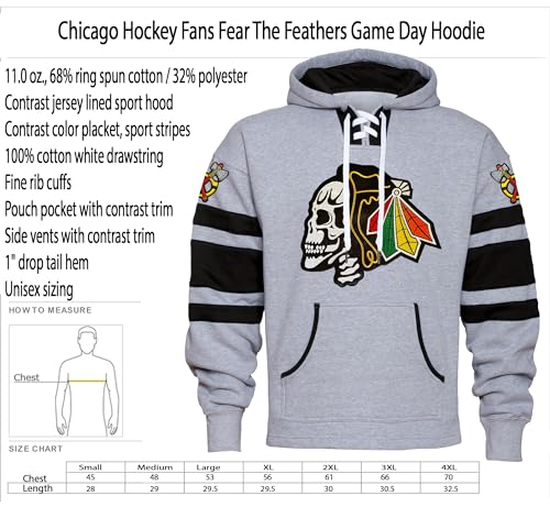 Fear The Feathers Skull Game Day Chicago Hockey Hoodie Grey Black2