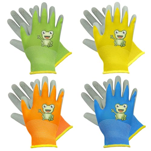 Vegcoo 4 Pares De Guantes De Jardinería Para Niños, Guantes De Jardín Para Niños A Prueba De Espinas Y Transpirables, Guantes De Trabajo Para Patio, Jardín, Actividades Al Aire Libre,M, 5-7 Años