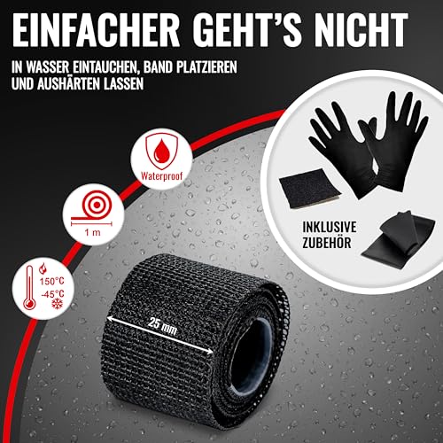 POPPSTAR Reparaturband 1m x 2,5cm, Glasfaserband mit Polyurethanschicht- stärker als Klebeband, 1 Rolle