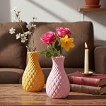TrustBasket Serenity Decorative Plastic Flower Vase Set Yellow Pink, Modern Table Top Home Accent for Living Room Bedroom Dining Office, Minimalist Durable Lightweight Decorative Set of 2