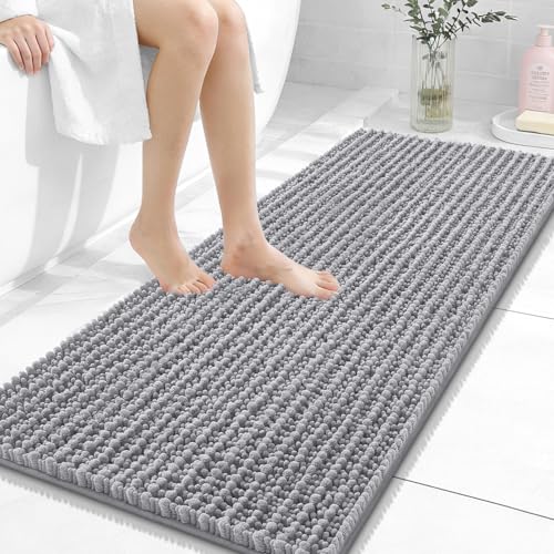 Image of OLANLY Long Bathroom Rugs Runner 47x20, Thick Soft and Absorbent Chenille Bath Mat, Non-Slip, Machine Washable Quick Dry Bath Rugs for Tub Shower Floor, Home Decor Accessories, Grey