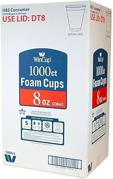 Adventure Home Win-Cup Drinking Cup 8 oz. White Styrofoam Disposable, 8C8W - CASE of 1000