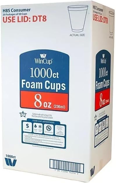 Adventure Home Win-Cup Drinking Cup 8 oz. White Styrofoam Disposable 8C8W - CASE of 1000