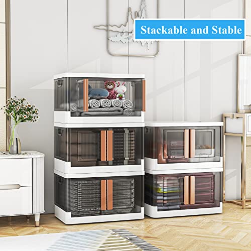 Wisdom Star 4 Pack 19 Gal Plastic Collapsible Storage Bins With Lids, 72L Foldable Closet Organizers And Storage, Stackable Closet Organizer, Trunk Organizer, Organization And Storage For Bedroom,Cloakroom,Laundry, White #TOP4