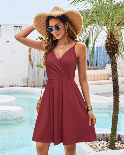 Image of STYLEWORD Womens Sundress Summer Floral Wrap V Neck Backless A-Line Casual Beach Midi Dress