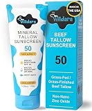 Beef Tallow Sunscreen SPF 50 – Mineral Sunscreen for Face & Body, Unscented, Reef Safe Sunscreen Lotion, Water Resistant, Zinc Oxide, Made in USA