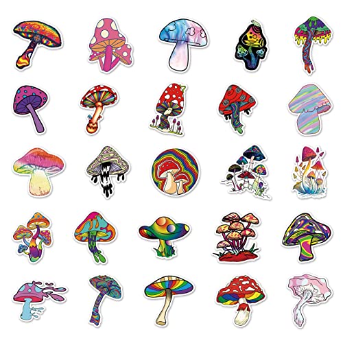 Roadoor 50Pcs Mushroom Stickers For Water Bottles, Pvc Waterproof Vinyl Decals Self-Adhesive Aesthetic Stickers Pack For Laptop Skateboard Backpack Scooter Sets 2.17"-3.35" #TOP2