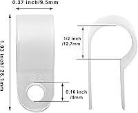 Vista 2 de 120 abrazaderas de cable tipo R de 1/2 pulgada, clips de cable de alambre de nailon con tornillos M4, clips de sujeción de cable de montaje de Blanco