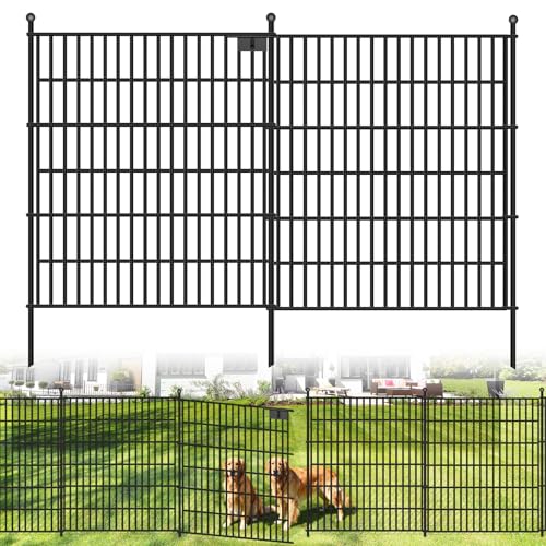Toolterritary 10 Panels No Dig Garden Fence with Gate, 32 in(H) X24.2 ft(L) Metal Fence Panels, Thickened Rustproof Garden Fencing, Animal Barrier Fence for Dogs, Rabbits, and Patio