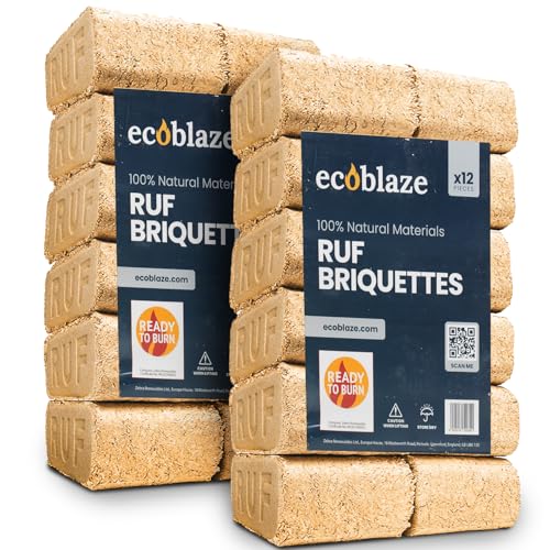 Ecoblaze RUF Fire Blocks | Pack of 24 | Briquettes | Heat Logs | Heat Blocks | Clean, Compressed Organic Hardwood Chips and Shavings | Easy to Use | Ideal for Wood Burners, Log Burners and Firepits