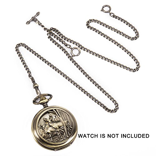 ManChDa Pocket Watch Double Albert Chain T-Bar Watch Chain Link 16 inch 3 Hook Bronze Classic Antique - Thumbnail 3